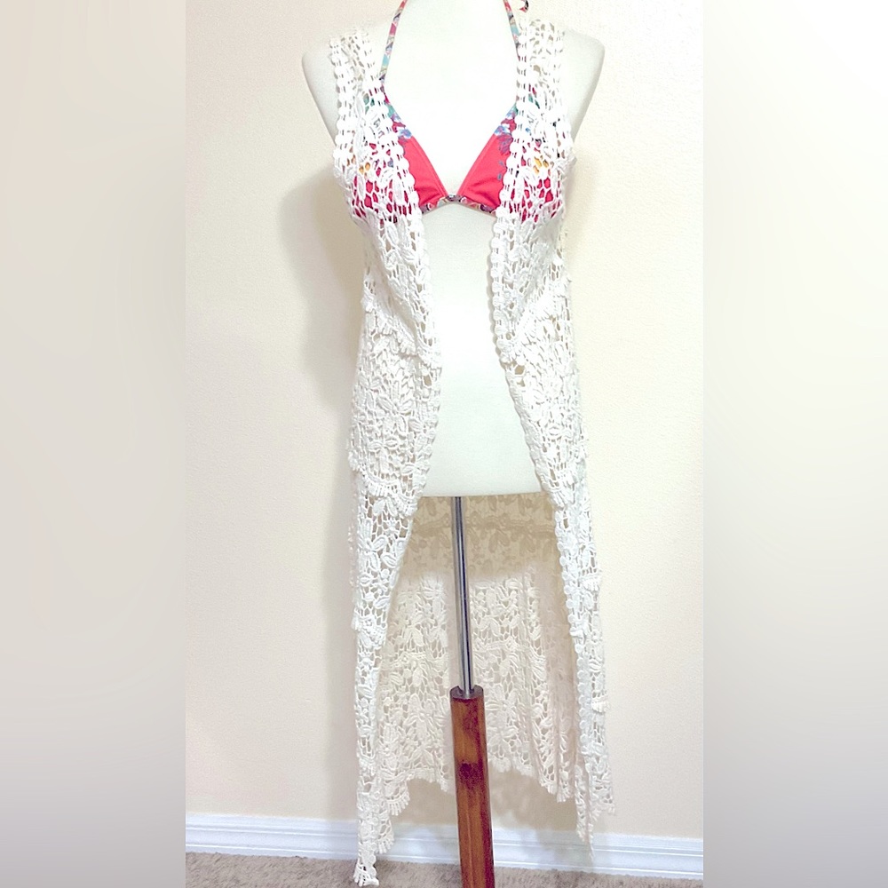 Landry Midi Floral Crochet Coverup ivory OS